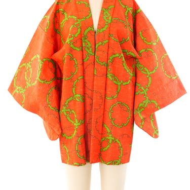 Graphic Printed Raw Silk Kimono