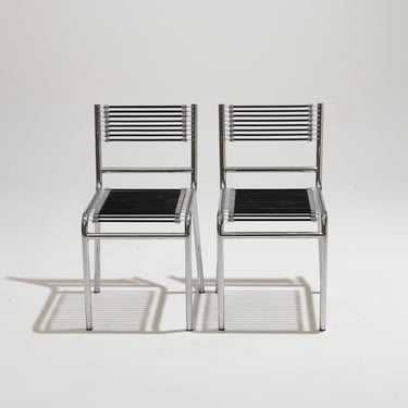 PAIRE DE CHAISES EN ACIER ET CORDE ÉLASTIQUE, RENÉ HERBST, 1970s