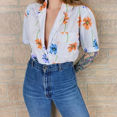 90's Daisy Flower Print Button Up Shirt 