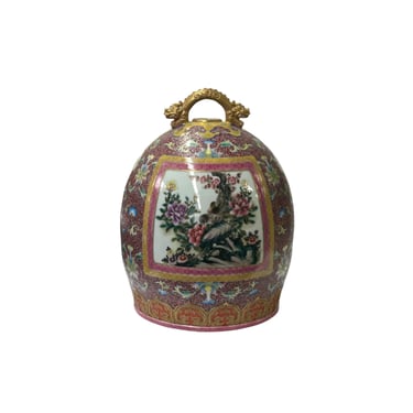Chinese Pink Red Famille Rose Paint Oval Bell Shape Porcelain Display Vessel ws4517E 