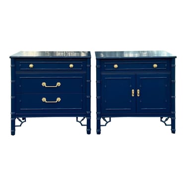 Thomasville Allegro Newly Lacquered Faux Bamboo Coordinated Chests or Oversized Nightstands - a Pair 