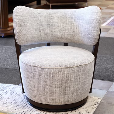 Adriana Hoyos Rumba Chair with Swivel in Grey &amp; Cream Tweed with Leather Welt