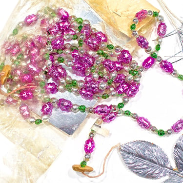 VINTAGE: Japan - 84" Rare Mercury Glass Tree Garland - Glass Bead Garland - Hollow Beads - Made in Japan - SKU os-179-00030869 