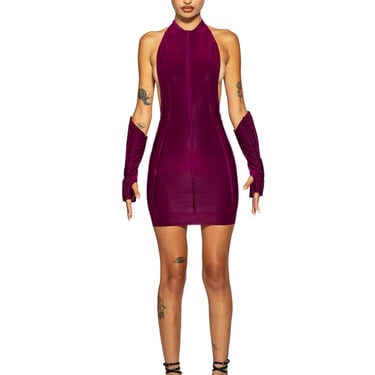OPEN SEAM LOW BACK HALTER DRESS IN IRIDESCENT ORCHID