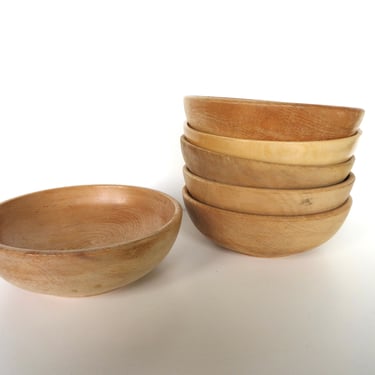 Set of 6 Vintage Hand Turned Maple Salad Bowls From Japan, Rustic Farmhouse Dishes 