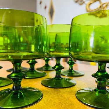 Mid Century Bar Glasses Set of 9 Green Glassware 