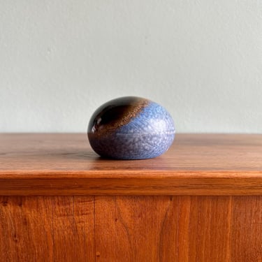 Vintage pottery orb / small blue closed-form decorative ceramic piece 