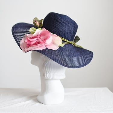 Navy 1970s Sunhat with Huge Flower 