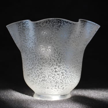 Antique Etched Frosted Ruffled Edge Glass Lamp Shade 