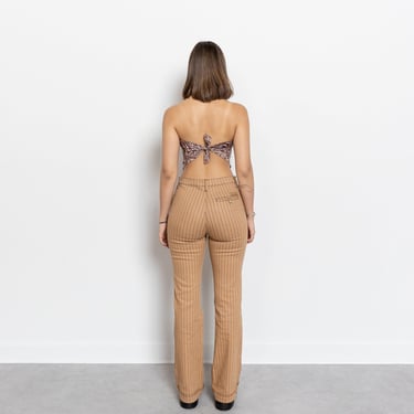 DIANE Gilman LOW RISE Y2K Jeans vintage women 2000's Denim low waist flares Pin Stripes Caramel Brown Tan / 40 Inch Hips / Size 8 9 