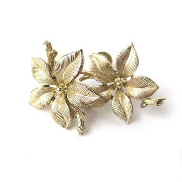 Vintage LISNER Earrings, Floral Screw Back Earrings, Vintage Costume Jewelry, Etched Goldtone Earrings, Signed Jewelry, Gift for Her 