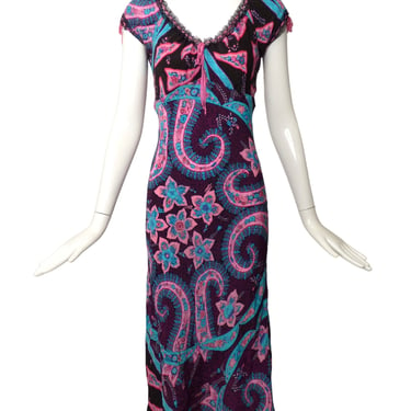 BETSEY JOHNSON- 1990s Silk Print Bias Cut Dress, Size 4