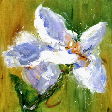 Expressive Oil Painting - Lavender IRIS - Abstract Florals - Still Life Oil Painting Square - Pop of Color 