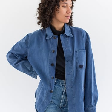 Vintage Blue Chore Jacket | Unisex Herringbone Twill Cotton Utility Work Coat | M L | FJ019 