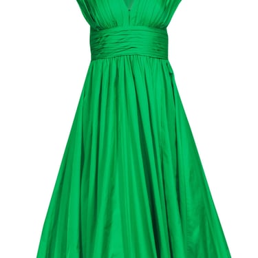 Tracy Reese - Emerald Flare Midi Dress w/ Pleated Bodice Sz 2