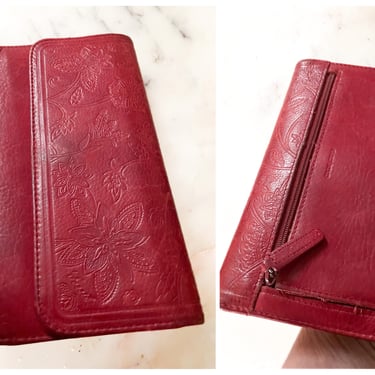 Vintage 1970’s butter soft leather wallet | red embossed leather, India, hippie, boho style 