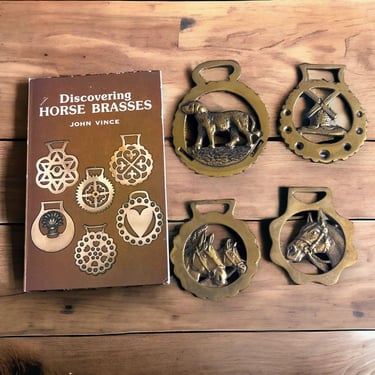 Vintage Horse Brass Lot Made in England with Horse Brass Book Lot of 4 