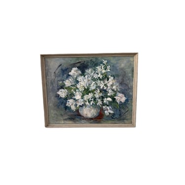 Vintage White Floral Painting, Framed 