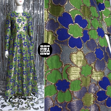 BEAUTIFUL Rare Vintage 60s 70s Green Blue Gold Floral Brocade Maxi Dress by POSH 