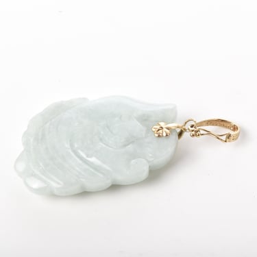 14K Gold Carved White Jade Fish Pendant, Chinese Jadeite Pendant with 14K Gold Bail, Vintage Jade Necklace Pendant 