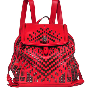 Alexander McQueen - Red Leather Studded Front Backpack