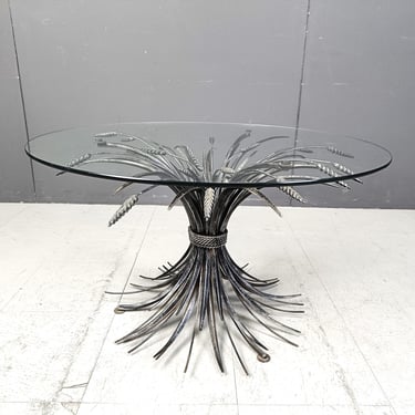 Vintage metal sheaf of wheat coco chanel side table - mid century metal table - hollywood regency table - coco chanel table 