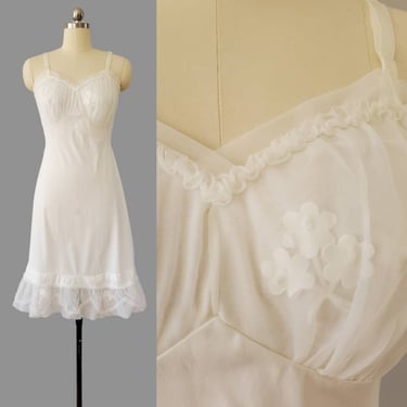 1950s Slip with Chiffon Ruffles and Floral Inserts 50's Lingerie 50s Women's Vintage Size Small 