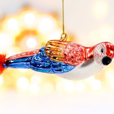 VINTAGE: Glass Bird Ornament with Feather Tall - Blown Figural Ornament - Christmas - Holidays - SKU Tub-400-00017505 
