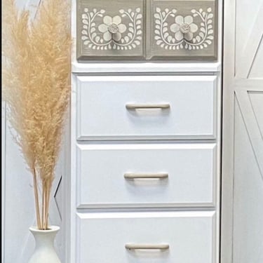 Beautiful White Lingerie Chest of Drawers Boho Inspired Dresser Tall Armoire Chest 