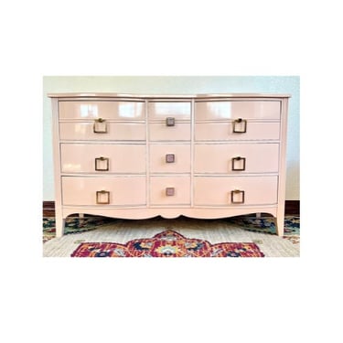 High Gloss Pink Vintage Dixie Style 9 Drawer Serpentine Dresser/Credenza/Buffet/Entryway Table/Console for clothing, crafts and office space 