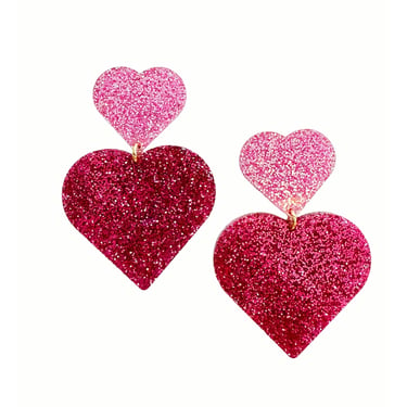Pink Glitter Valentine’s Heart Earrings