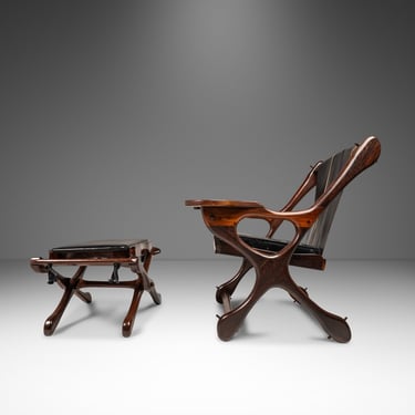 Mid-Century Modern Lounge Chair and Ottoman Set in Cocobolo Rosewood & Leather by Don S. Shoemaker for Señal Furniture, Mexico, c. 1960s 
