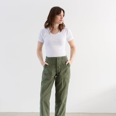 Vintage 26 Waist Olive Green Army Pants | Unisex Utility Fatigues Military Trouser | Button Fly | F482 