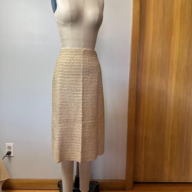 50’s lovely woven Ribbon crocheted skirt~ Italian Raffia~off white honey beige color A- line Mod pinup / size SM 26”-27” waist 