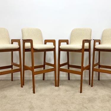 Danish modern teak bar stool kitchen seating chair (4) Benny Linden mid century 