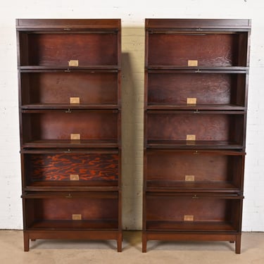 Antique Globe Wernicke Arts &#038; Crafts Mahogany Five-Stack Barrister Bookcases, Pair