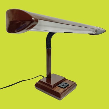 Vintage Desk Lamp Retro 1980s Contemporary + WORKS! + Brown Metal Frame + Adjustable Gooseneck + Lightbulb + Office Lighting + Home Decor 