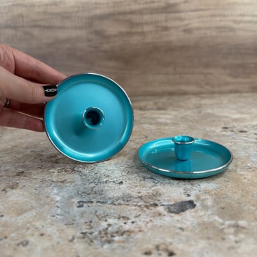 Emalox Norway Turquoise Candle Holders, Set of 2, Enamel on Aluminum 