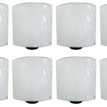 Set of Eight Milky White Murano Glass Sconces by Leucos. Italy, 1960's.