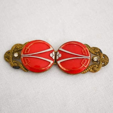 1930s Czech Glass and Brass Belt Buckle Set 