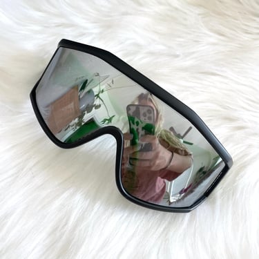 Vintage 90s Electric Green Reflective Tint Shield Sunglasses 