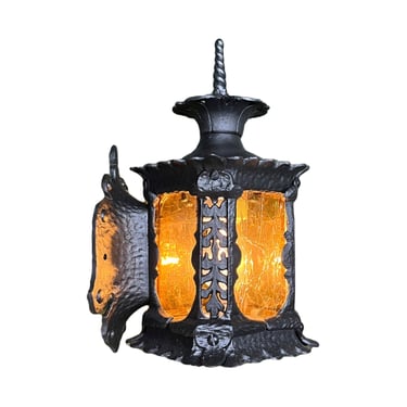 Antique Spanish Revival Porch Lights with Amber Crackle Glass  Exterior Restored #2406 Free Shipping 