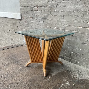 Vintage Bamboo & Glass Side Table