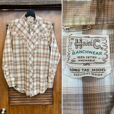 Vintage 1960’s “H Bar C” Ranchwear Cotton Western Cowboy Pearl Snap Rockabilly Shirt, Great Details, 60’s Vintage Clothing 