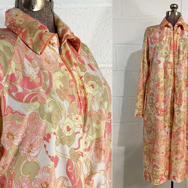Vintage Travel-Lite by Boutique Floral House Dress Art Nouveau Kaftan Boho Loungewear Robe Maxi Long Sleeve Large 1960s 