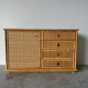 Vintage Italian Coastal Wicker and Bamboo Sideboard by Dal Vera 