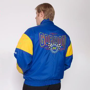 90s Jeff Gordon NASCAR Racing Jacket Men's XL | Vintage Nutmeg Mills Dupont Color Block Puffer Coat 