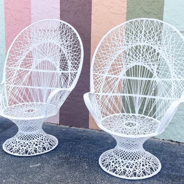 Pair of Chic White Webspun Peacock Chairs