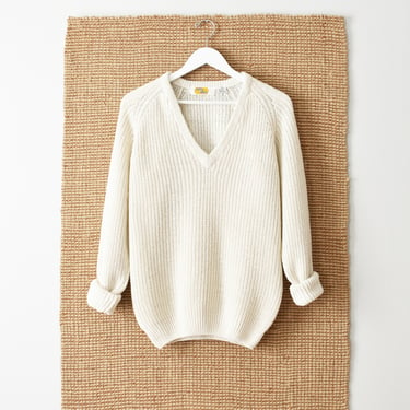 vintage raglan sleeve sweater, v neck cotton knit pullover, S / M 