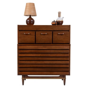 MCM Walnut Louvered Tall Chest of Drawers | Dresser
